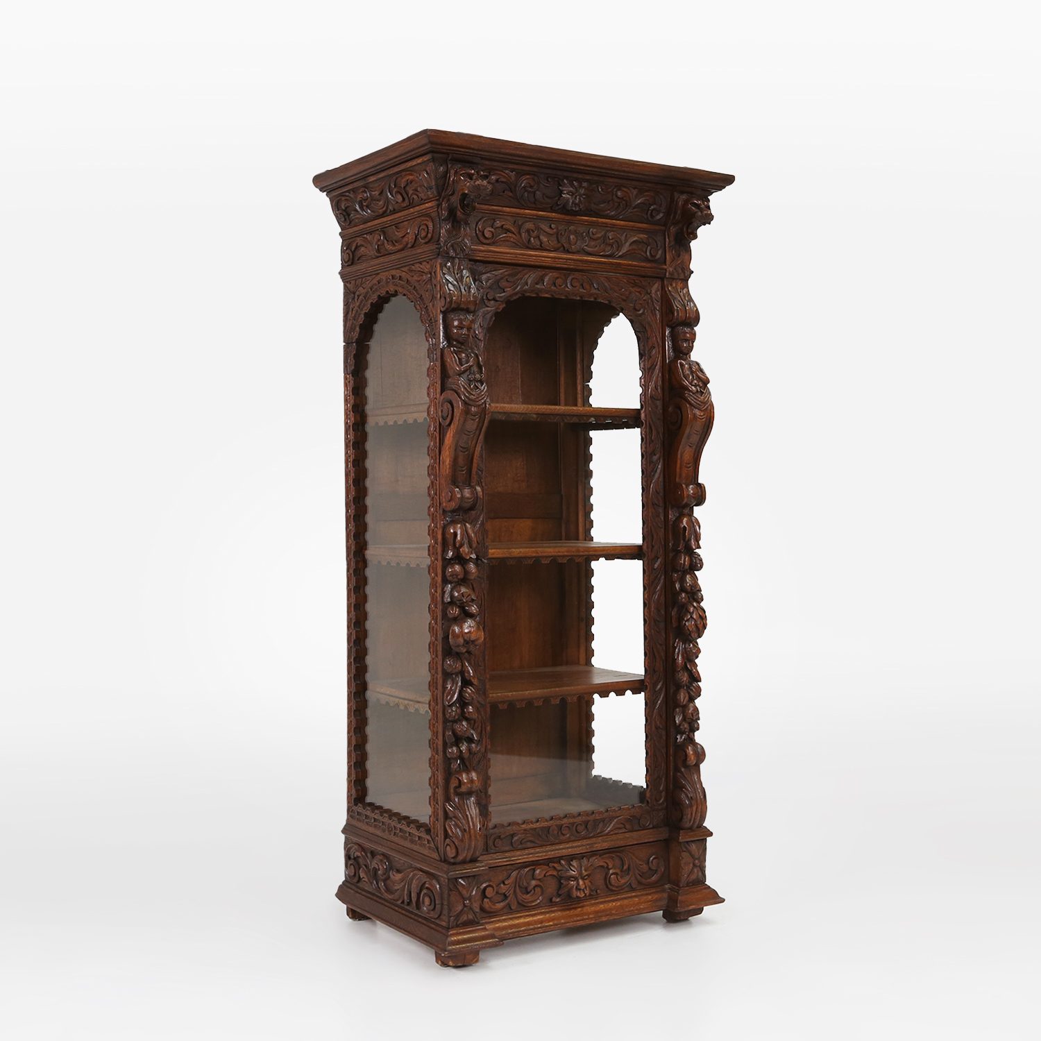 Richly decorated barok style display case in oak, Belgium 20th centurythumbnail